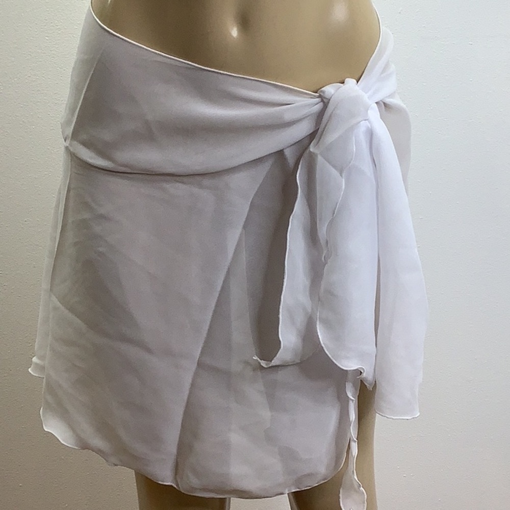 Lago Mar Size L/XL White Ruffle Lettuce Trim Cover Up/Sarong Skirt. Made in USA.